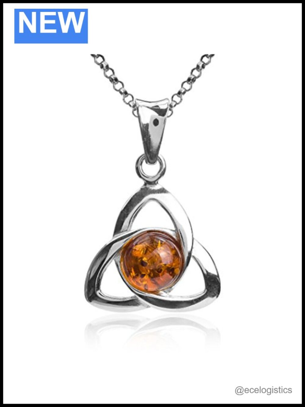 Sterling Silver Celtic Amber Pendant Necklace 18 Inches